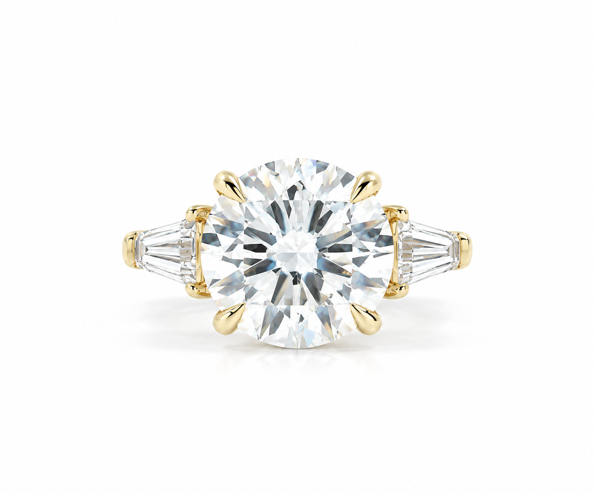 6 Carat Round with Tapered Baguette Sidestones Engagement Ring