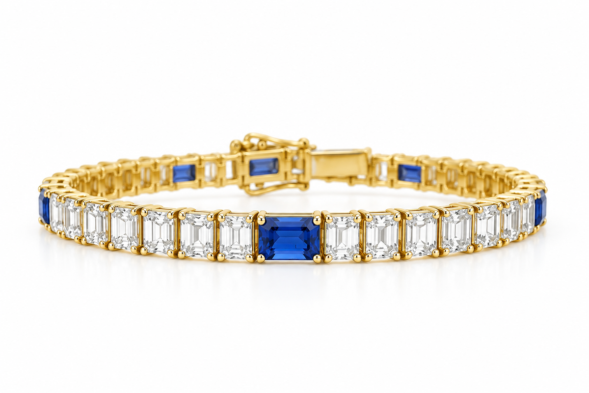 The Emerald Cut Diamond and Sapphire Tennis Bracelet
