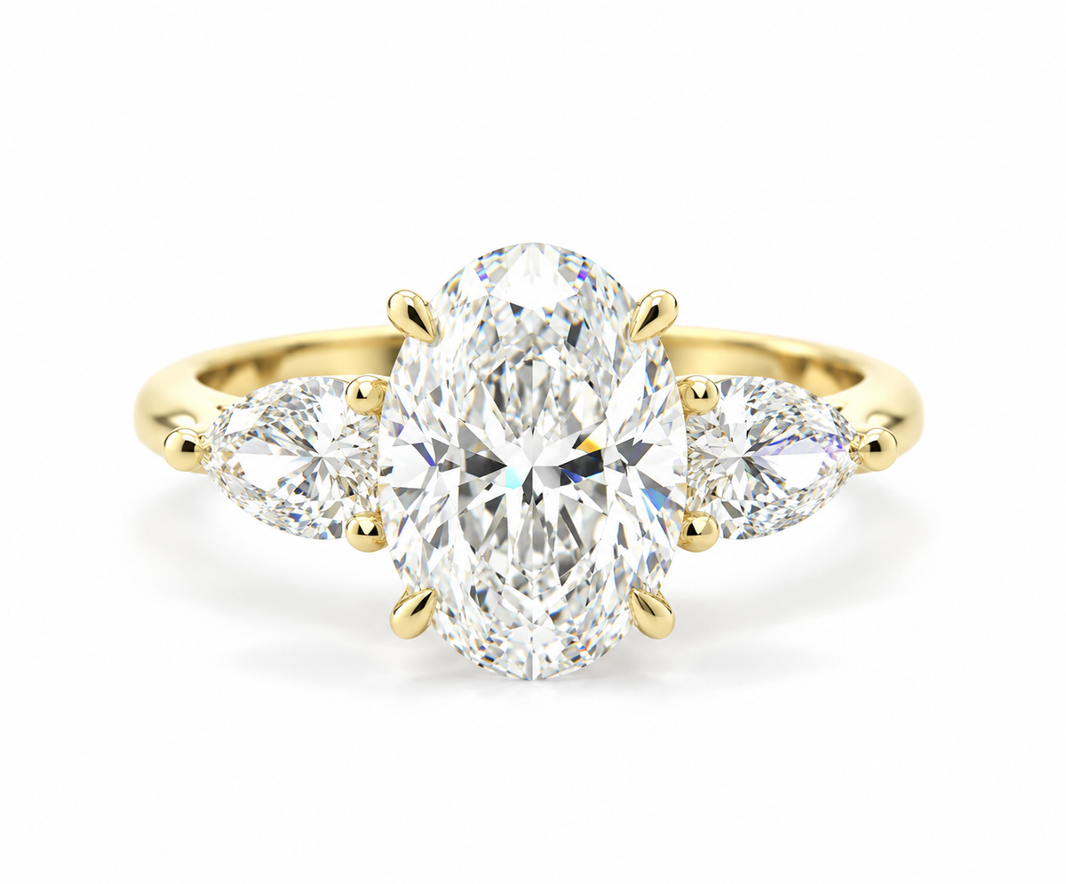 2 Carat Oval Cut with Pear Sidestones Engagement Ring