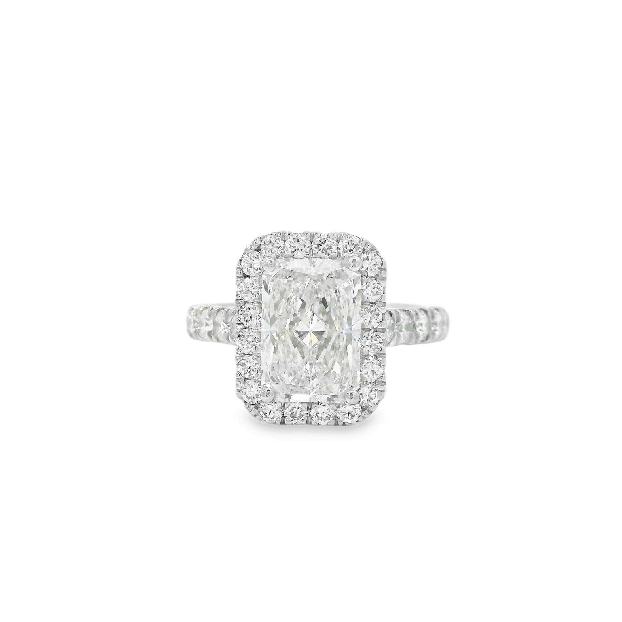 4.5 Carat Radiant Cut with Halo and Pave Band Engagement Ring