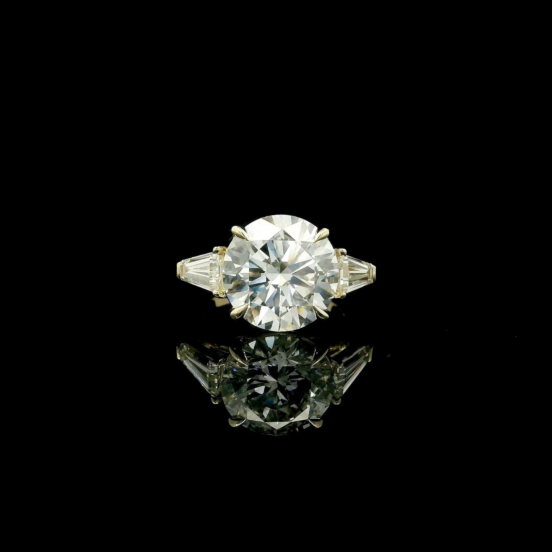 6 Carat Round with Tapered Baguette Sidestones Engagement Ring