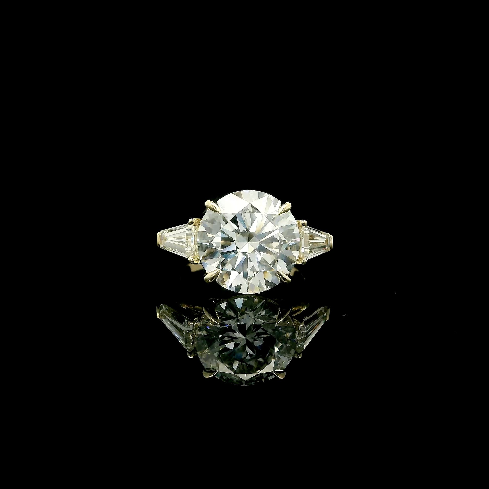6 Carat Round with Tapered Baguette Sidestones Engagement Ring