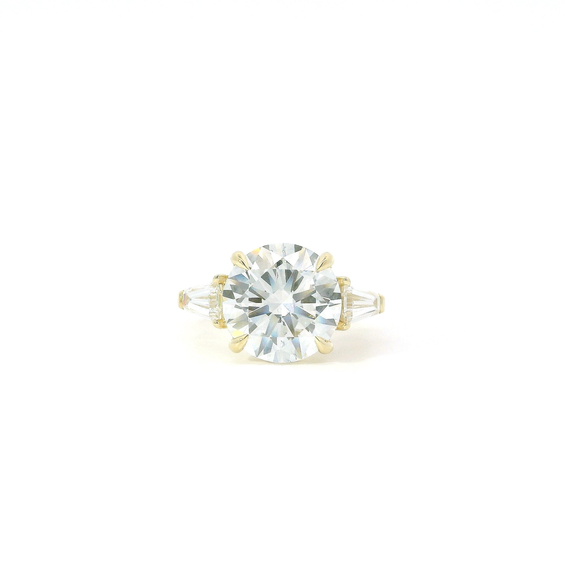 6 Carat Round with Tapered Baguette Sidestones Engagement Ring