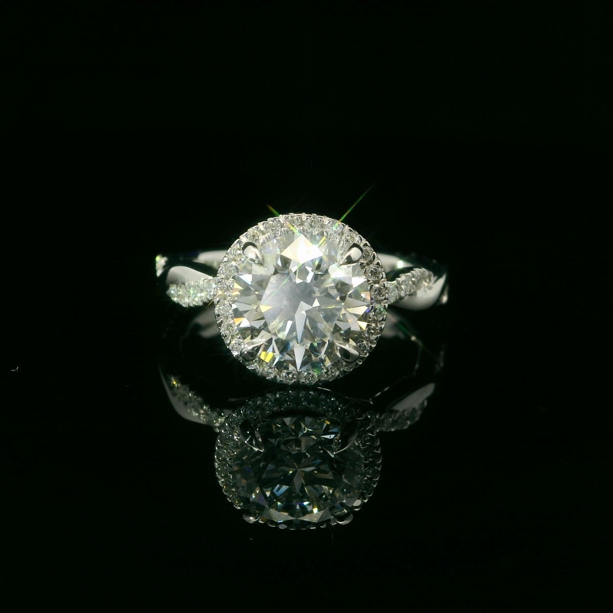 2.5 Carat Round Brilliant with Halo & Twisted Pave Band Engagement Ring