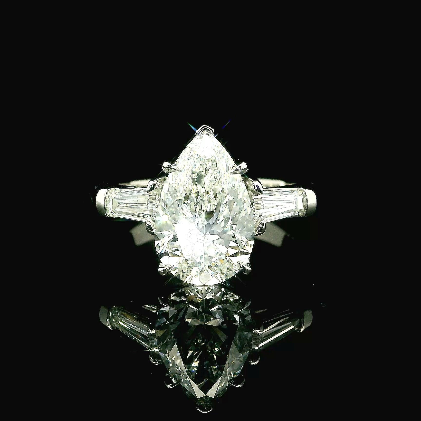 4 Carat Pear with Tapered Baguette Engagement Ring