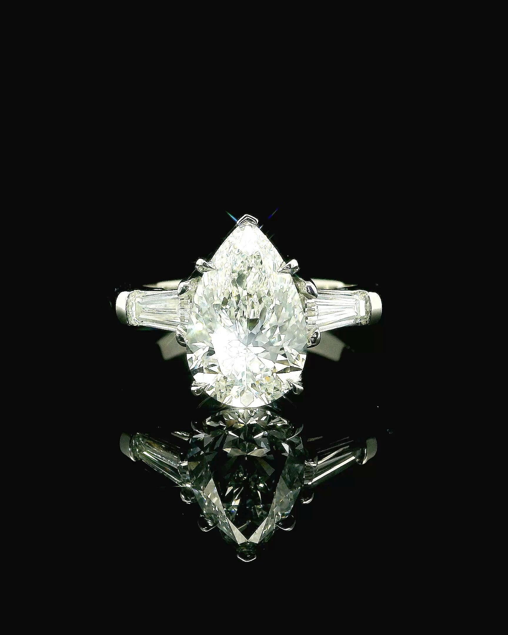 4 Carat Pear with Tapered Baguette Engagement Ring