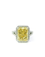 7.5 Carat Yellow Radiant Cut with Halo and Pave Split Shank Engagement ring