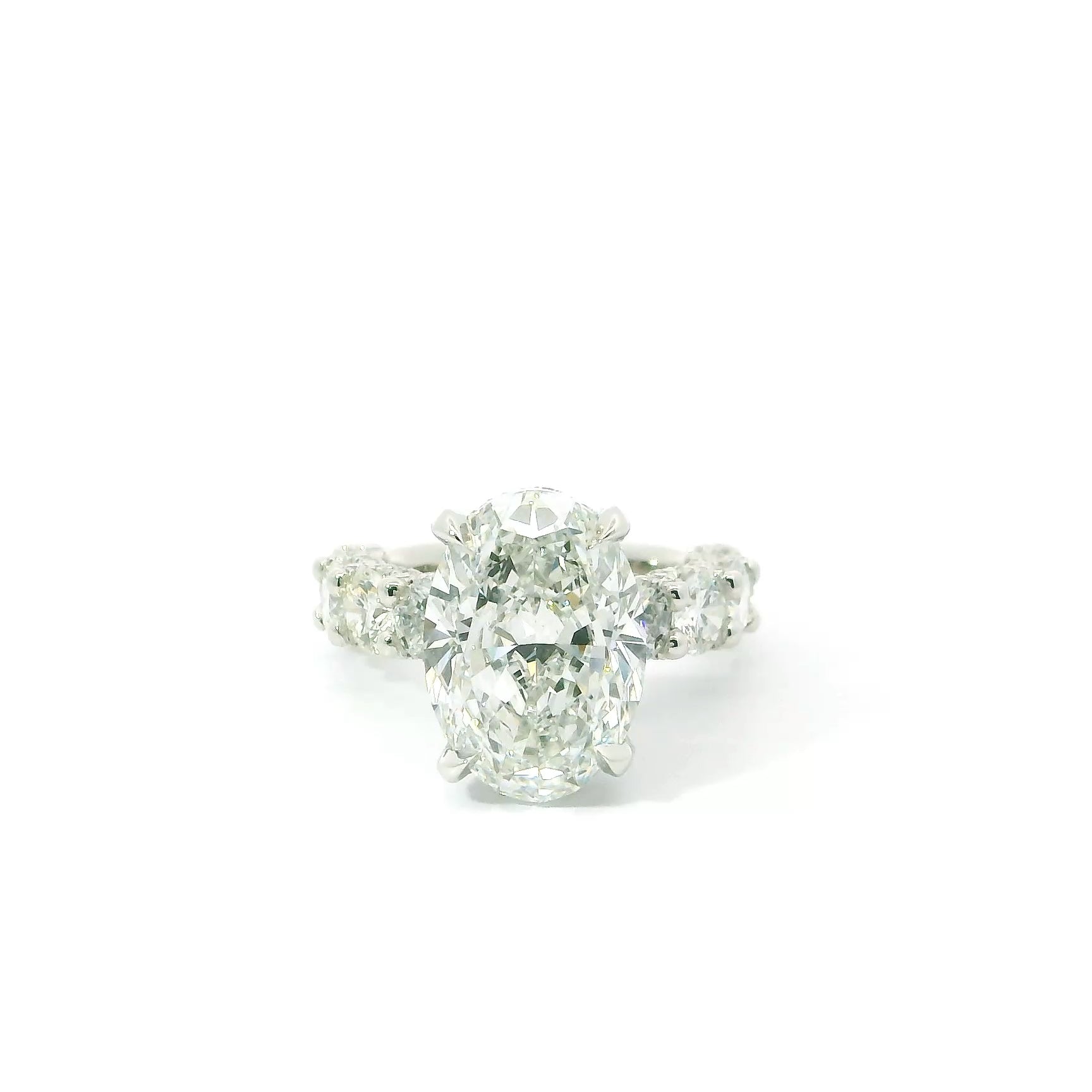 7.5 Carat Oval Cut with Round Brilliant Sides Engagement Ring