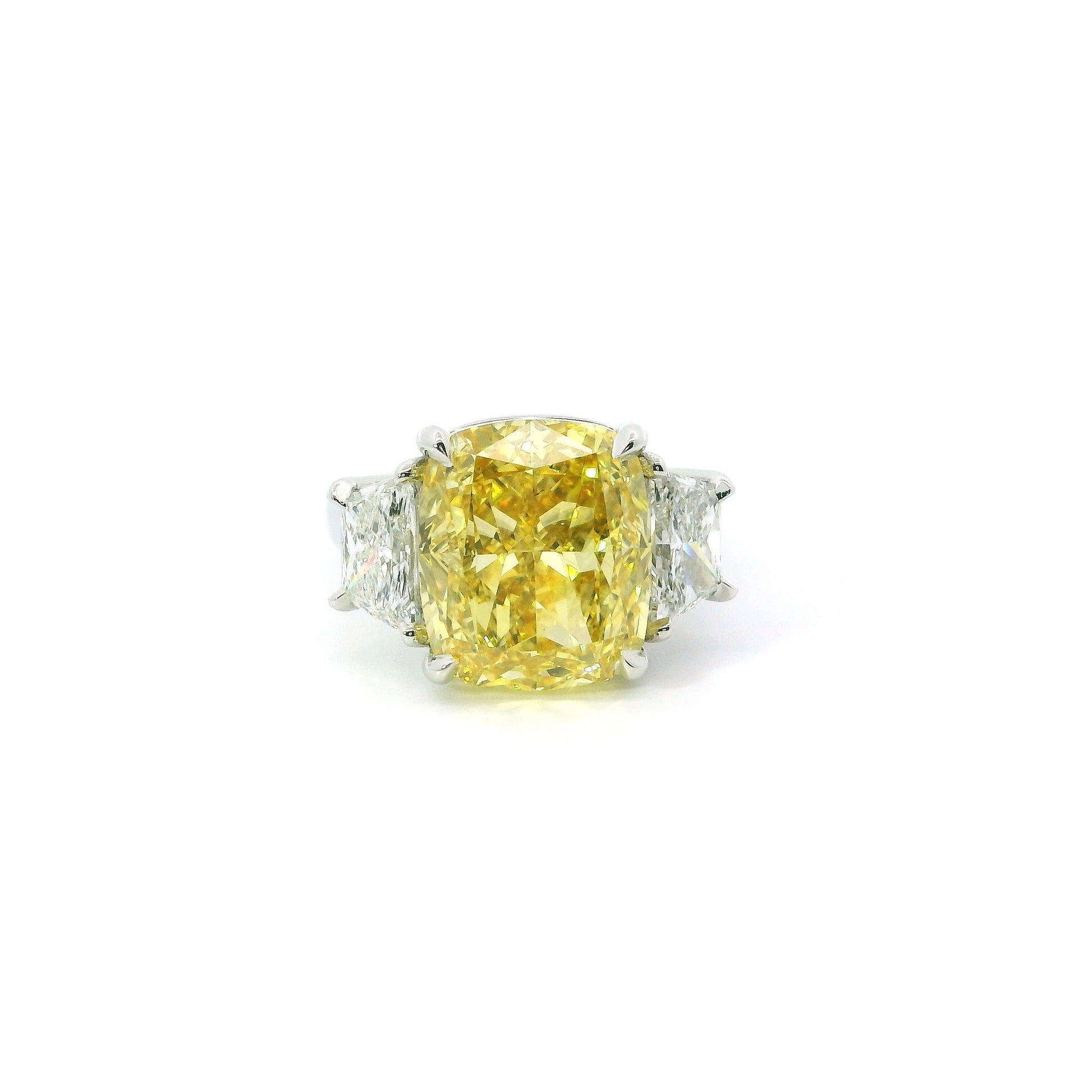 12 Carat Cushion Cut with Trapezoid Sidestones Engagement Ring