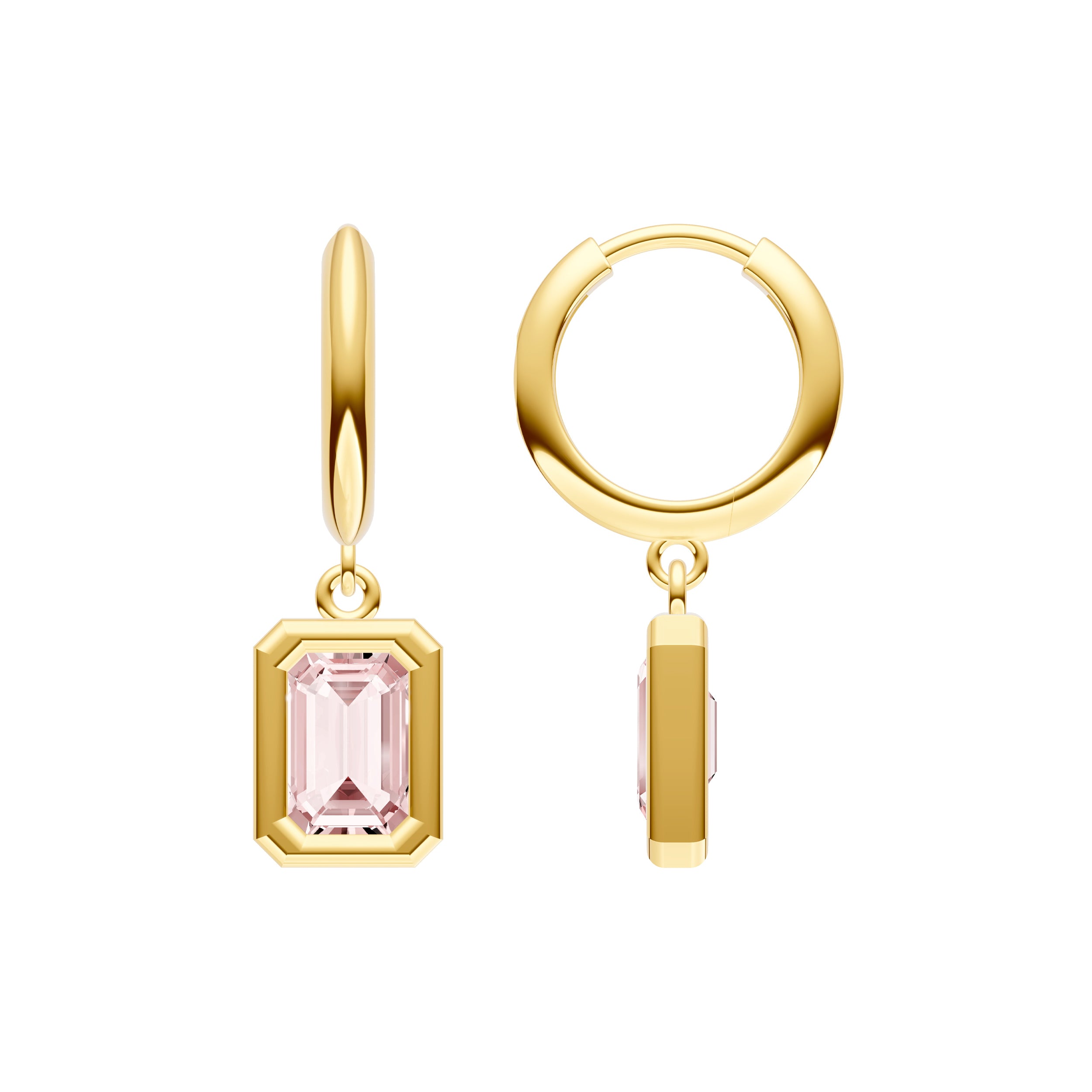 Emerald Pink Morganite Single Drop Earrings