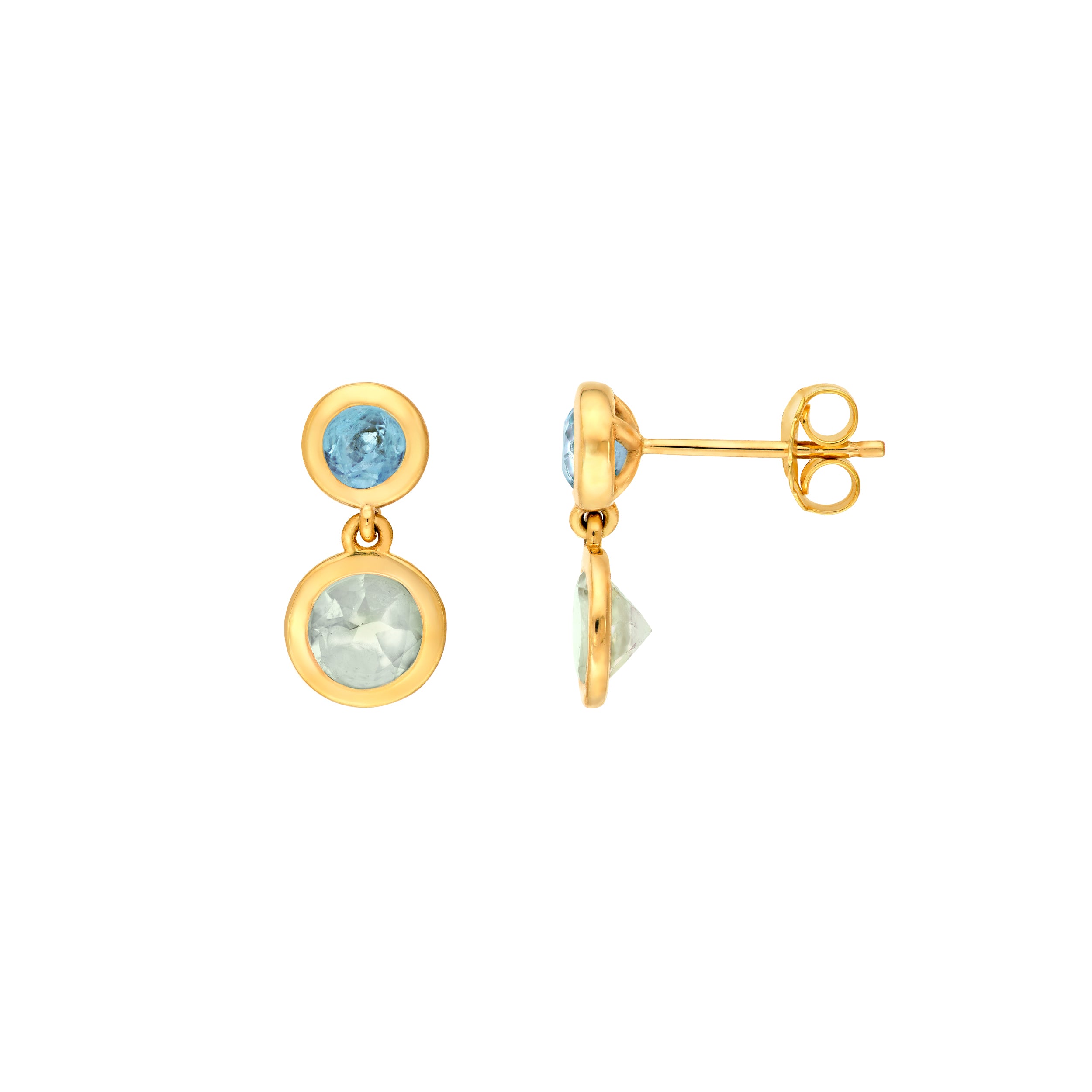 Blue Topaz and Green Amethyst Bezel Earring