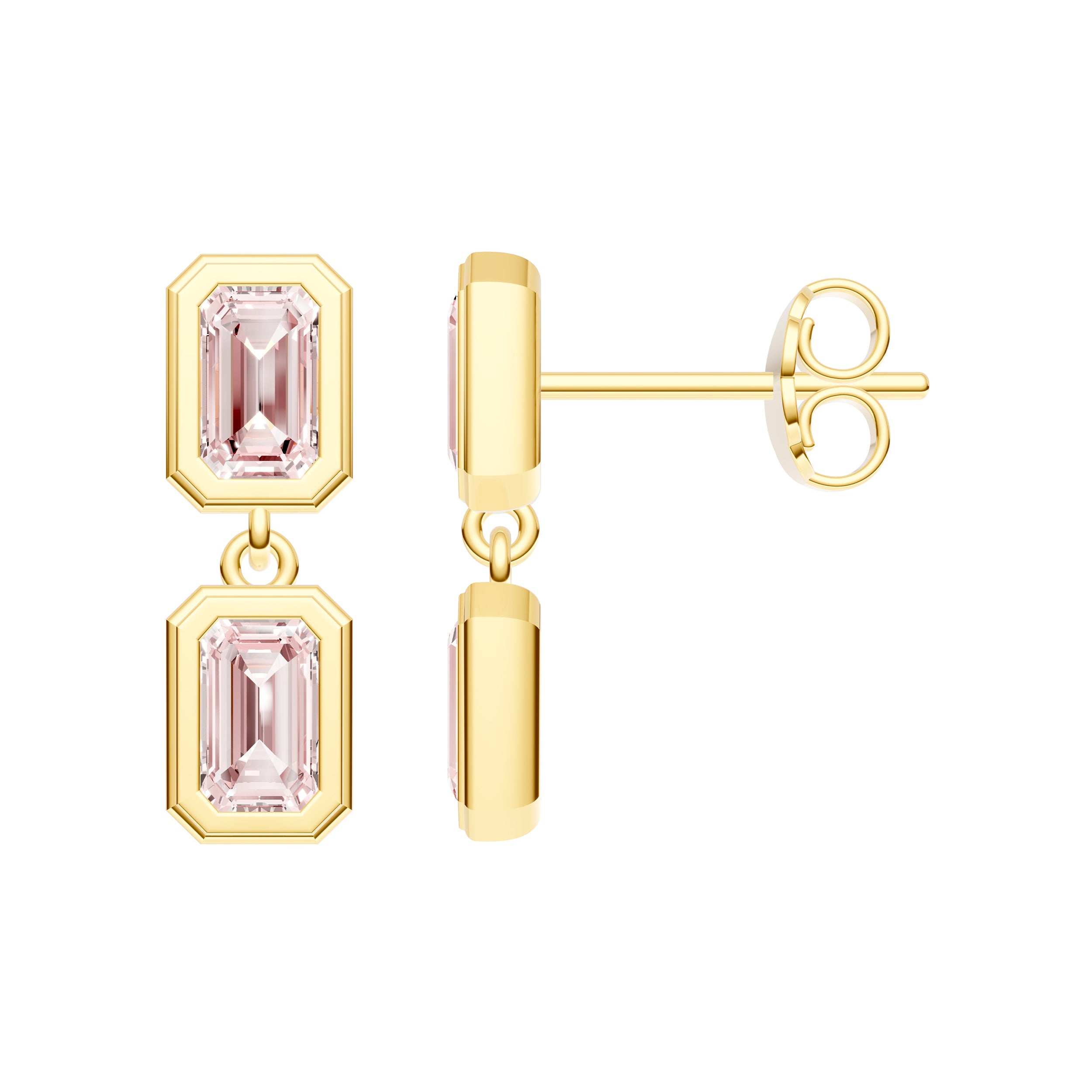 Emerald Pink Morganite Double Drop Earrings