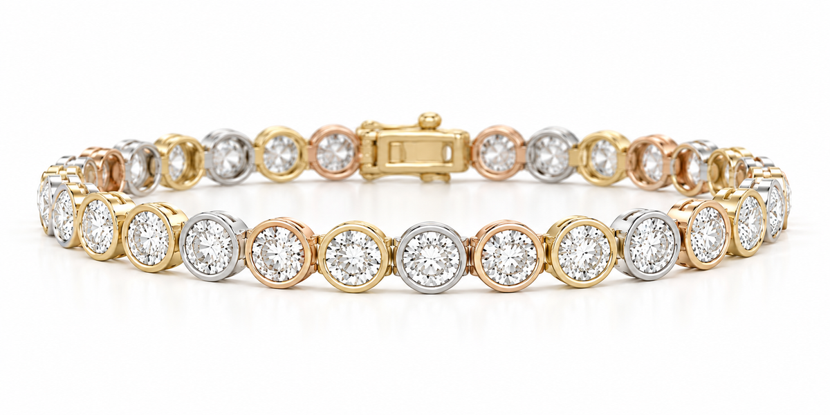 Tri Color Bezel Set Tennis Bracelet