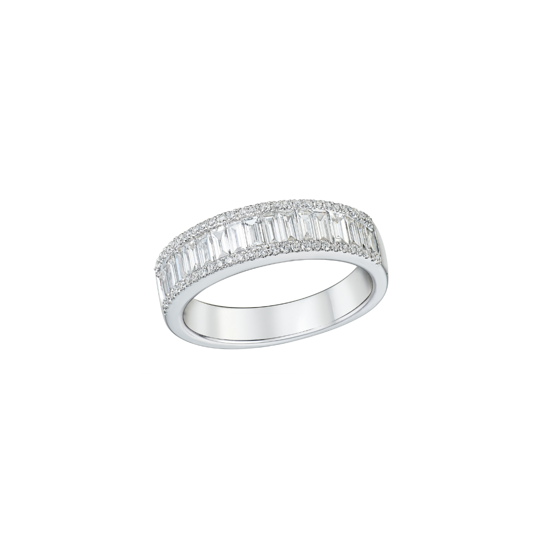 Baguette and Round Diamond Half Eternity Band